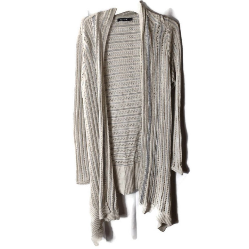 Nic + Zoe Womens Oversize Linen Crochet Cardigan Sweater Large